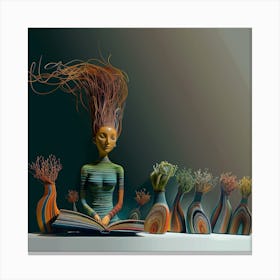 Surreal, woman with her plants, artwork print, "Sunday" Canvas Print