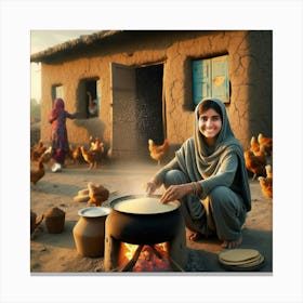 Woman Cooks breakfast, Punjab, Pakistan #1 Lienzo