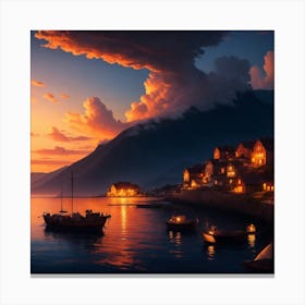 Sunset In A Village Canvas Print
