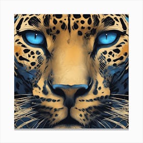 A Picture Of A Black Leopard With Blue Eyes, In The Style Of Airbrush Art, Light Gold And Orange, 32 Canvas Print