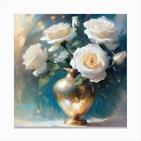 White Roses in Copper Vase 2 Canvas Print