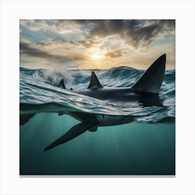 Shark At Sunset Canvas Print