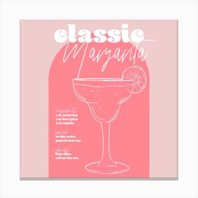 Vintage Retro Inspired Classic Margarita Recipe Pink And Dark Pink Square Canvas Print