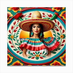 Mexican Girl In Sombrena 3 Canvas Print