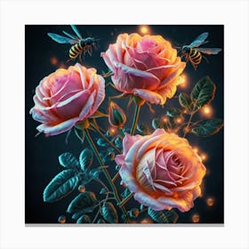 Bees And Roses Canvas Print