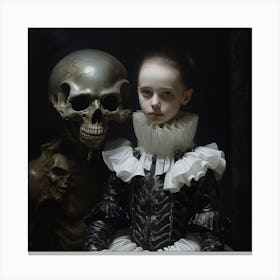 Young Lady And A Skeleton Canvas Print
