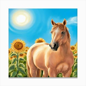 Horse In Sunflower Field 16 Canvas Print