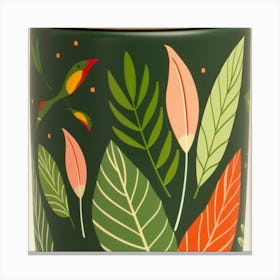 Tropical Leaves And Birds Canvas Print