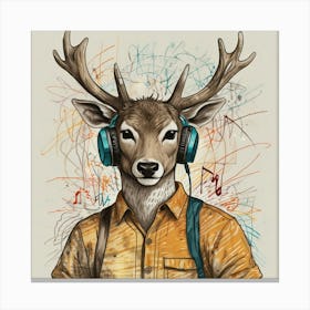 Deer With Headphones 3 Canvas Print