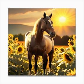 Horse In Sunflower Field 17 Canvas Print