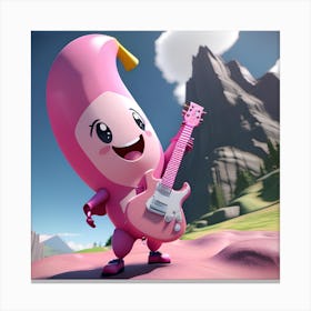 Pink Banana With Guitar 1 Canvas Print