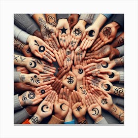 Many Hands With Different Symbols Canvas Print