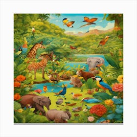 Wild Animals In The Jungle Canvas Print