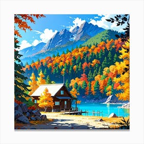 Autumn Cabin By The Lake 3 Canvas Print