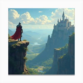 A Knight Standing On A Cliff Overlooking A Vast Kingdom 1 Canvas Print