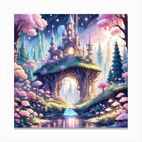 A Fantasy Forest With Twinkling Stars In Pastel Tone Square Composition 350 Canvas Print