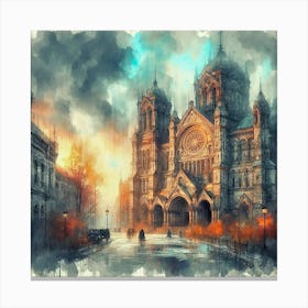 Paris Cathedral Painting Canvas Print