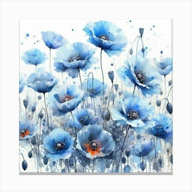 A Field Of Blue Poppie Flowers 2 Canvas Print