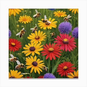 Bees And Flowers 1 Canvas Print