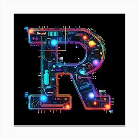 Letter R made of glowing circuits Canvas Print