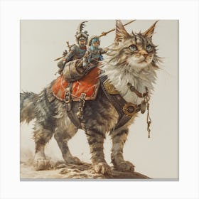 Myeera Mancoon Cat With A Battle Saddle On Carrying Tiny People 00b37a55 88ea 4bf6 9b94 4a4eea8c8ece Canvas Print