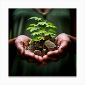 Woman Holding A Tree In Her Hands Canvas Print