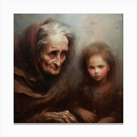 Old Woman And A Little Girl Canvas Print