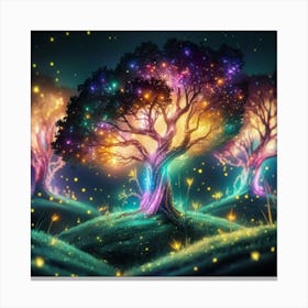 A captivating scene of trees that appear to be alive, with twinkling lights and vibrant Canvas Print