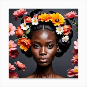 Beautiful African Woman With Flowers Canvas Print