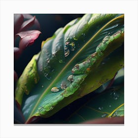Raindrops On A Leaf Canvas Print