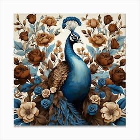 Floral Blue Brown Peacock Art Print Canvas Print