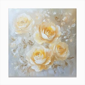 3D Yellow and White Roses Canvas Print