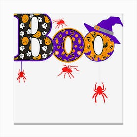 Boo With Spiders And Witch Hat Halloween Boo 2020 Pumpkin Canvas Print