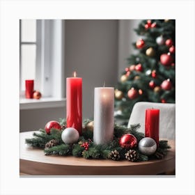 Christmas Table With Candles Canvas Print