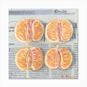 Tangerines Oranges On Newspaper Citrus Halves Minimal Rustic Food Fruit  Kitchen Dining Room Decor Canvas Print