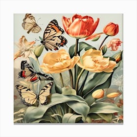 Tulips And Butterflies 1 Canvas Print