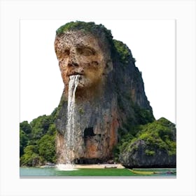   A  rock  looks like a real human with waterfalls Canvas Print