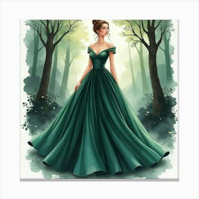 Sophisticated Dress Watercolor, With A Rich, Dark Forest Setting 1 Canvas Print