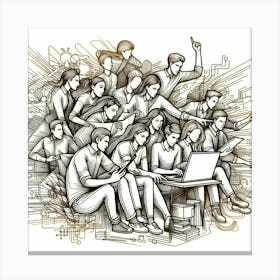 Group Of People On A Laptop Canvas Print