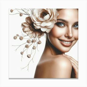 Beautiful Woman With Flowers On Her Head 1 Canvas Print