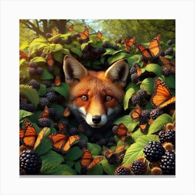 Fox In Blackberry Bushes Canvas Print