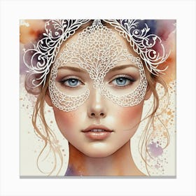 Beautiful Girl With Lace Mask Canvas Print