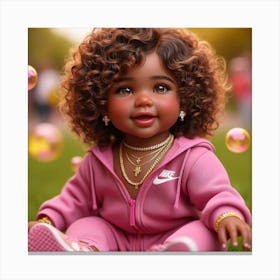 Little Ebony Girl With Bubbles Canvas Print