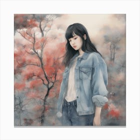Girl In Denim Jacket 2 Canvas Print