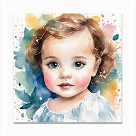 Watercolor Of A Little Girl Canvas Print