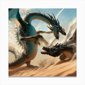 Two Dragons Fighting In The Sand Canvas Print