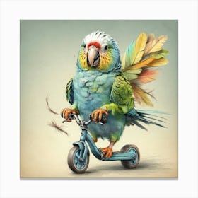 Parrot On A Scooter Canvas Print