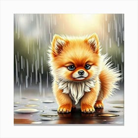 Pomeranian Puppy In The Rain Canvas Print