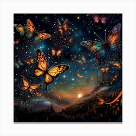 Butterflies In The Night Sky Canvas Print