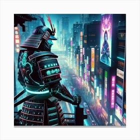 Cyberpunk Samurai in Neon Tokyo: Blade and Neon. Canvas Print